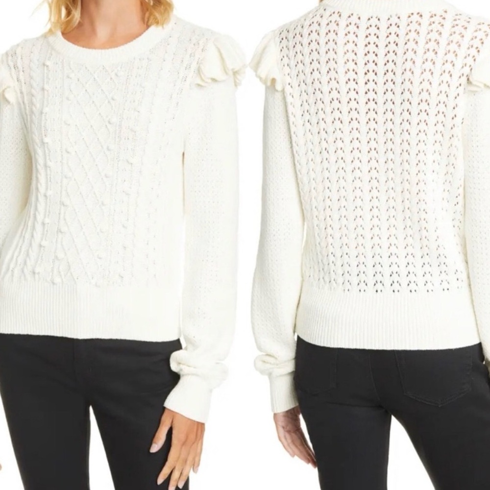 NWT Veronica Beard Earl Crewneck Cable Sweater Size Large Ivory